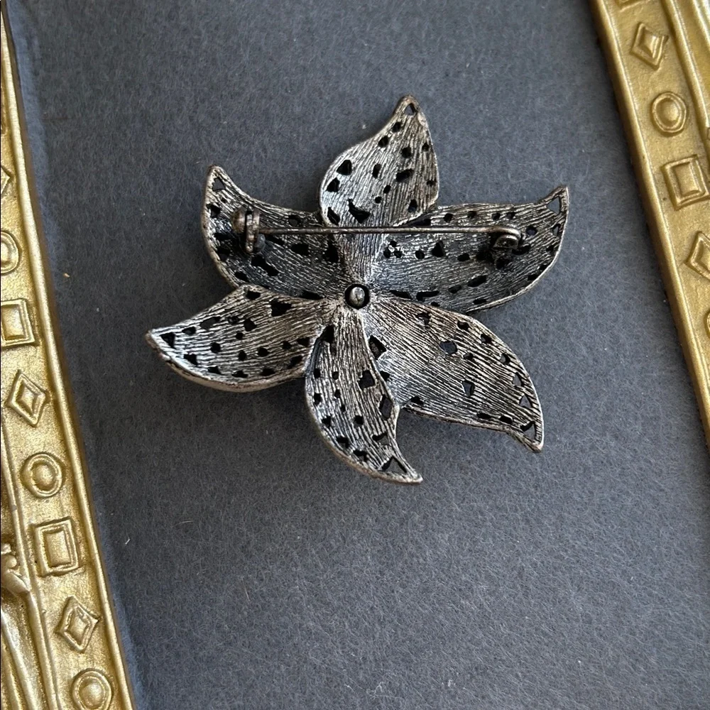 Elegant Black and Silver Floral Brooch